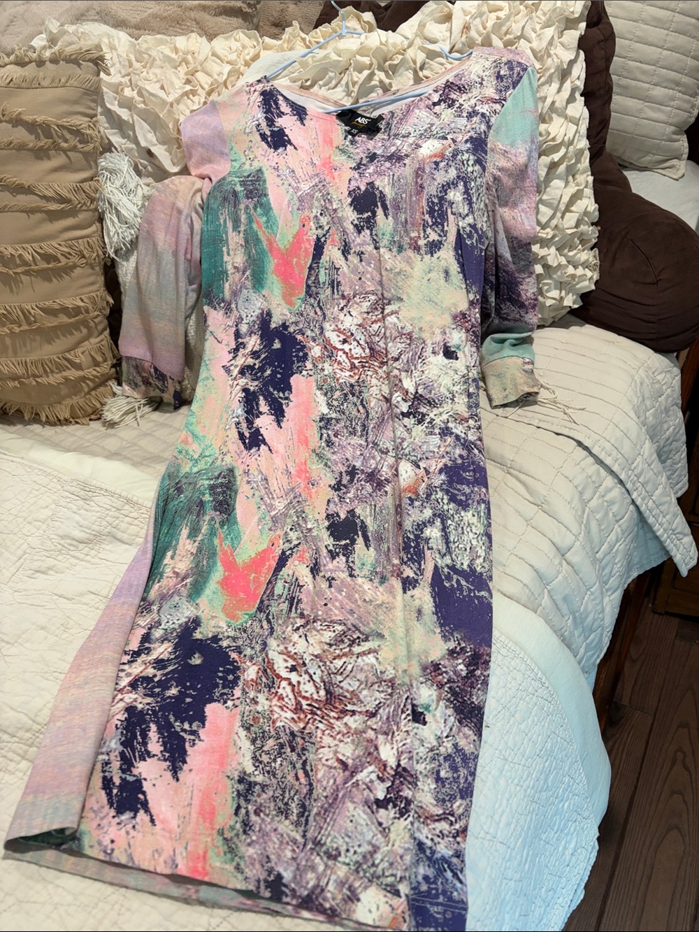 ABS Allen Schwartz Pastel Abstract Print Dress - Pink, Purple, Mint